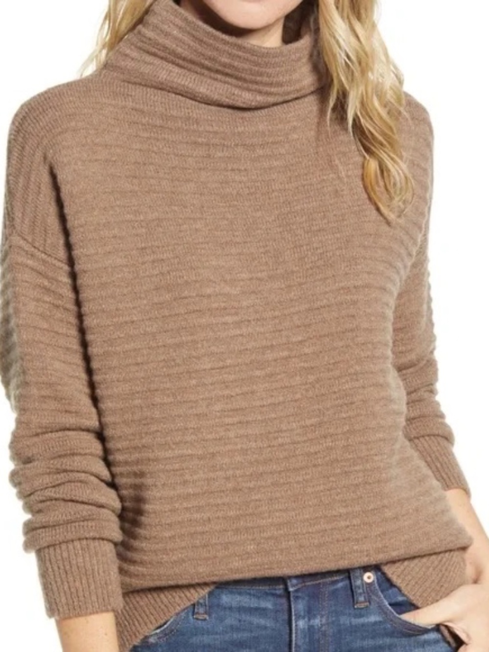 Madewell Belmont Mock Neck Sweater Sz M Brown Funnel Ribbed Top